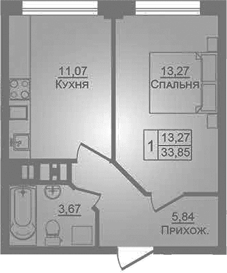 Продается 1-комн. квартира, 33.85 м²