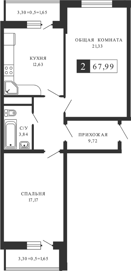 Продается 2-комн. квартира, 65.13 м²
