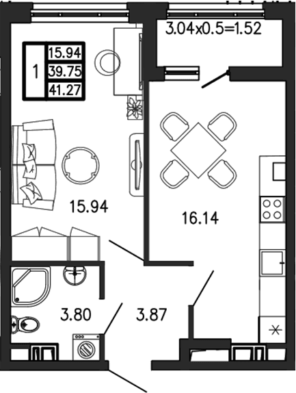Продается 2-комн. квартира, 39.75 м²