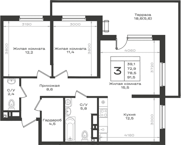 Продается 3-комн. квартира, 72.9 м²