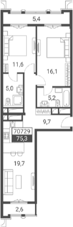 Продается 1-комн. квартира, 67.3 м²