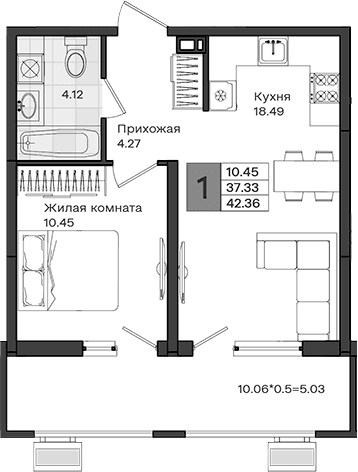 Продается 1-комн. квартира, 37.33 м²