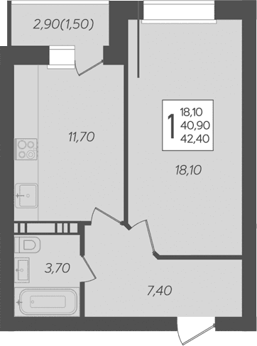 Продается 1-комн. квартира, 40.9 м²