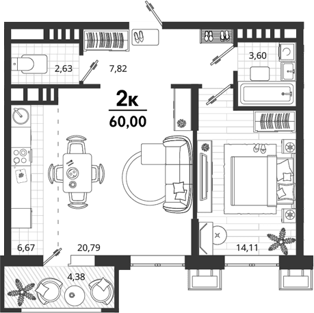 Продается 1-комн. квартира, 55.62 м²