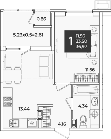 Продается 1-комн. квартира, 33.5 м²