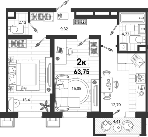 Продается 2-комн. квартира, 59.34 м²