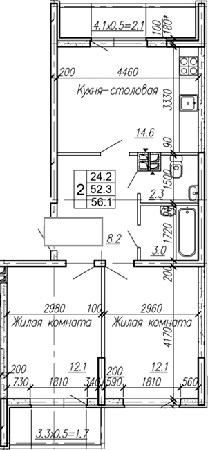 Продается 2-комн. квартира, 52.3 м²