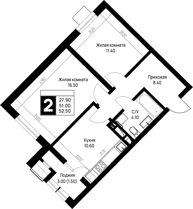 Продается 2-комн. квартира, 51 м²