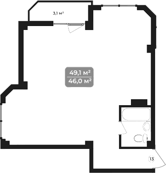 Продается 1-комн. квартира, 49.1 м²
