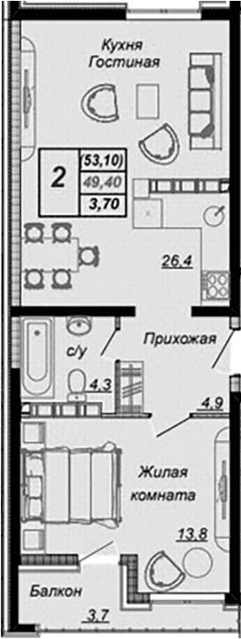 Продается 1-комн. квартира, 47.8 м²