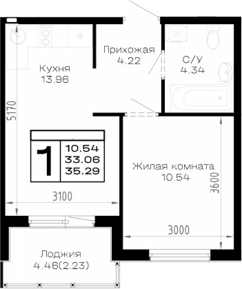 Продается 1-комн. квартира, 33.06 м²