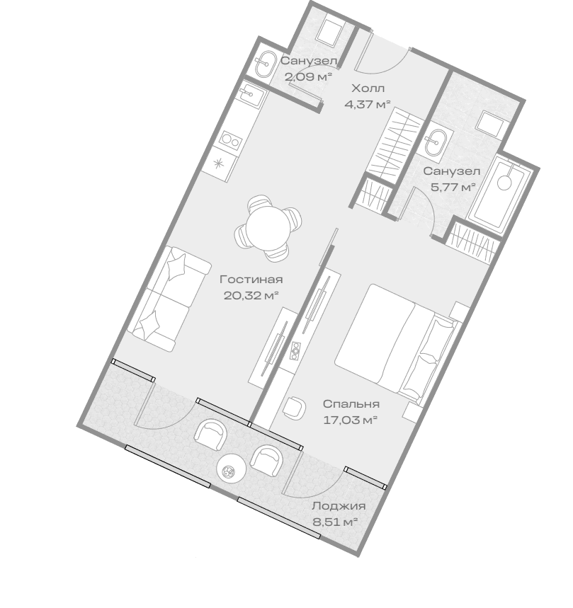 Продается 1-комн. квартира, 49.59 м²