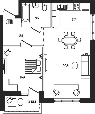 Продается 2-комн. квартира, 46.4 м²