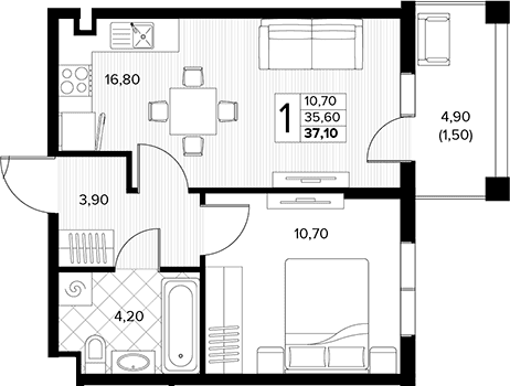 Продается 1-комн. квартира, 35.6 м²