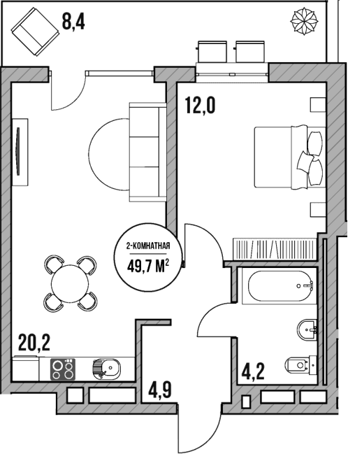Продается 2-комн. квартира, 41.3 м²