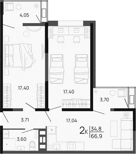 Продается 2-комн. квартира, 58.15 м²