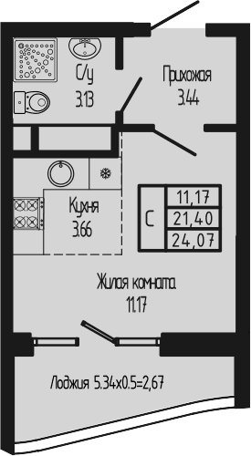 Продается 1-комн. квартира, 21.4 м²