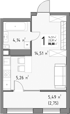 Продается 1-комн. квартира, 23.91 м²