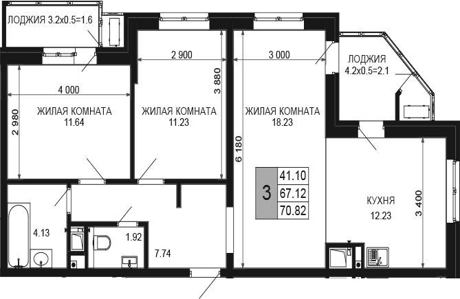 Продается 3-комн. квартира, 67.12 м²