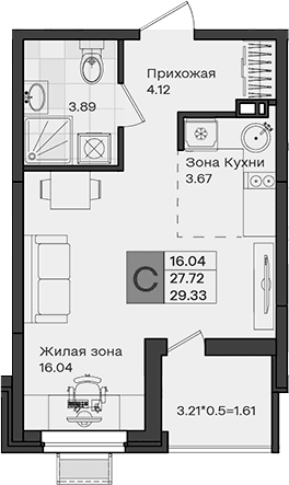 Продается 1-комн. квартира, 27.72 м²