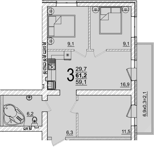 Продается 4-комн. квартира, 59.1 м²