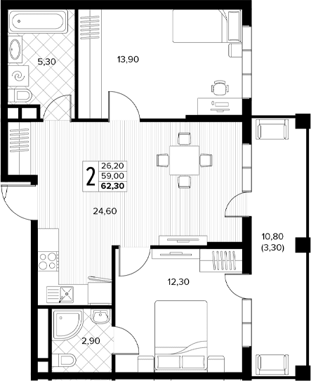 Продается 2-комн. квартира, 59 м²