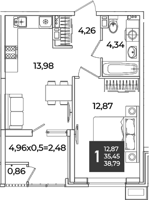 Продается 1-комн. квартира, 35.45 м²