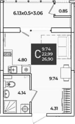 Продается 1-комн. квартира, 22.99 м²