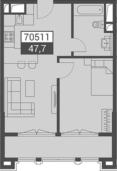 Продается 1-комн. квартира, 47.7 м²