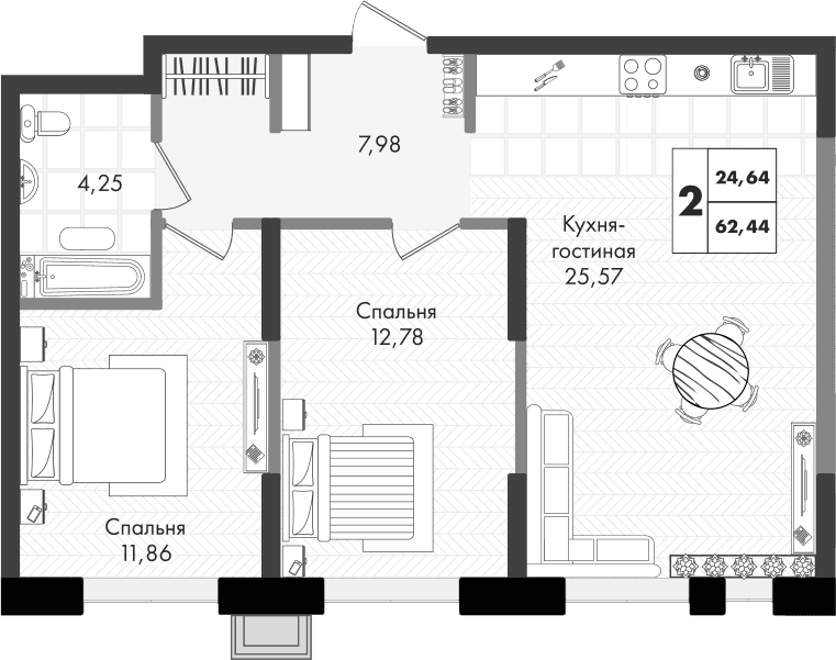 Продается 3-комн. квартира, 62.44 м²