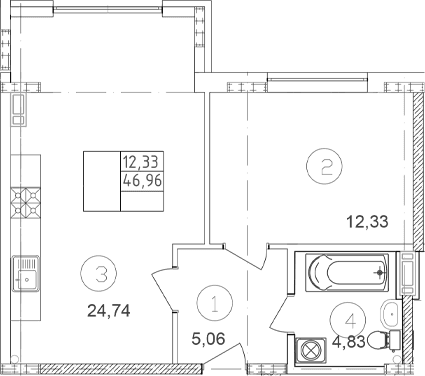 Продается 1-комн. квартира, 46.96 м²