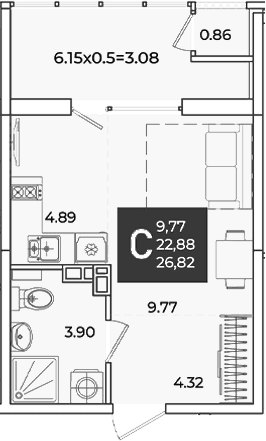 Продается 1-комн. квартира, 22.88 м²