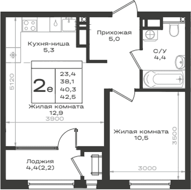 Продается 2-комн. квартира, 38.1 м²