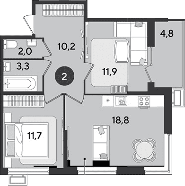 Продается 2-комн. квартира, 57.9 м²