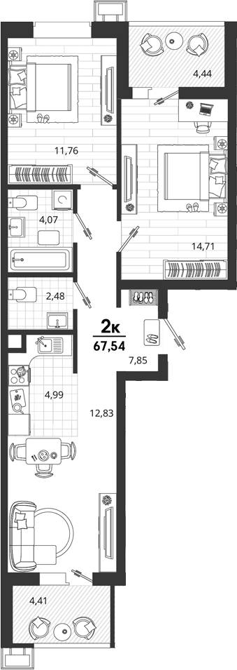 Продается 2-комн. квартира, 58.69 м²