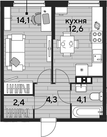 Продается 1-комн. квартира, 37.5 м²