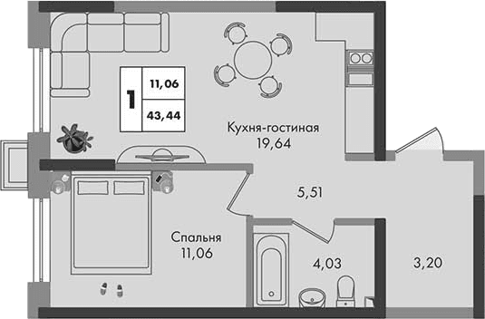 Продается 2-комн. квартира, 43.44 м²