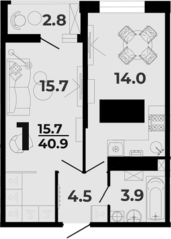 Продается 1-комн. квартира, 38.1 м²