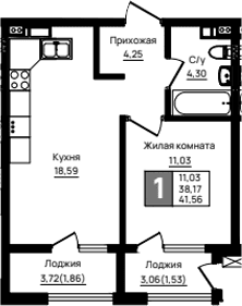 Продается 1-комн. квартира, 38.17 м²