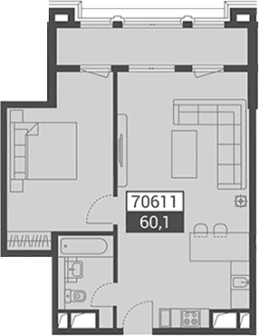 Продается 1-комн. квартира, 60.1 м²