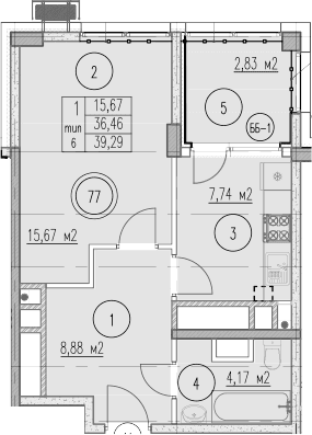 Продается 1-комн. квартира, 36.46 м²