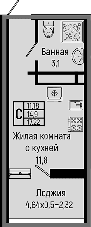 Продается 1-комн. квартира, 14.9 м²