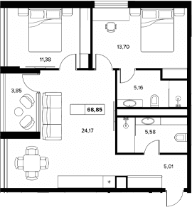 Продается 2-комн. квартира, 65 м²