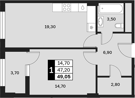 Продается 1-комн. квартира, 47.2 м²