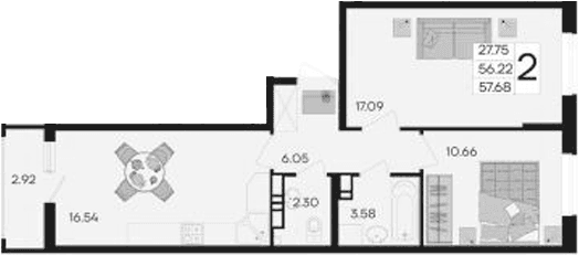 Продается 2-комн. квартира, 56.22 м²