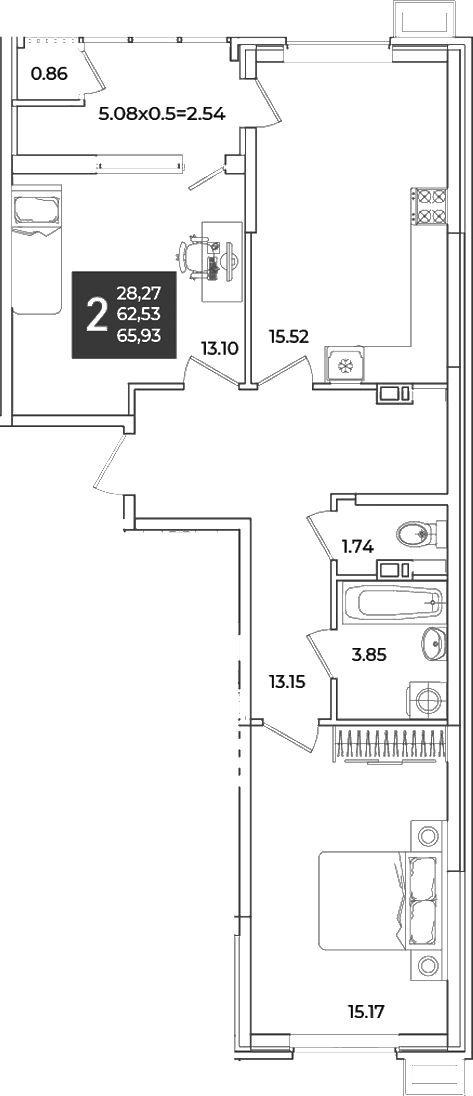 Продается 2-комн. квартира, 63.39 м²