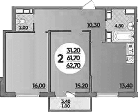 Продается 2-комн. квартира, 61.7 м²