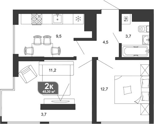 Продается 2-комн. квартира, 41.6 м²