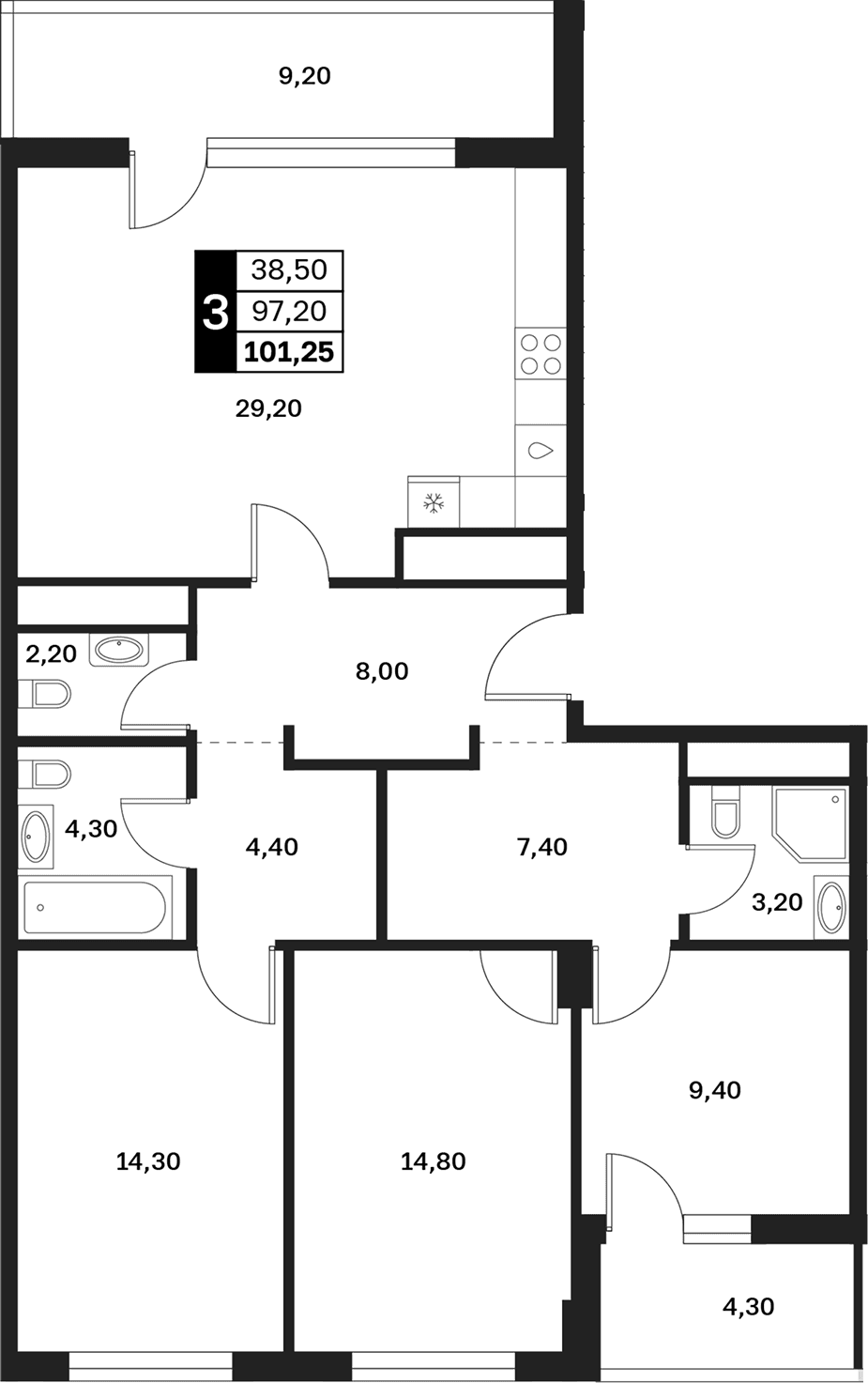 Продается 3-комн. квартира, 97.2 м²