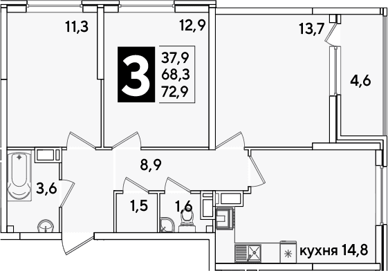 Продается 3-комн. квартира, 68.3 м²